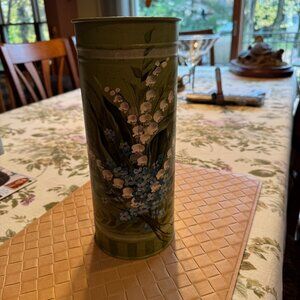 Lily of the Valley Vase Cylindrical Distressed Painted by Karen Olson 12" x 5"